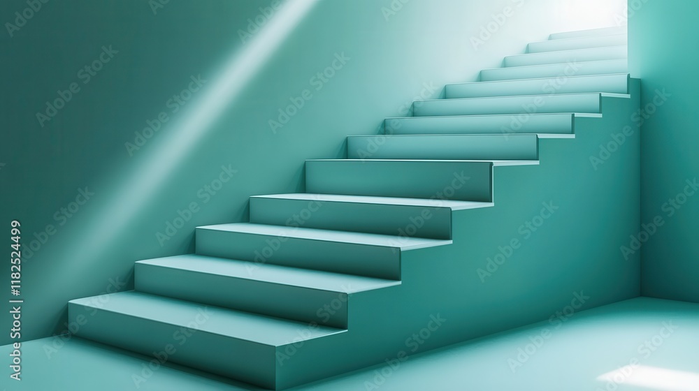 Obraz premium Modern staircase design in teal gradient interior architecture high detail minimalist style