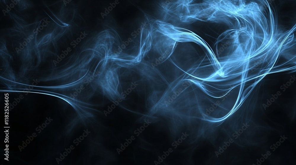 Fototapeta premium Abstract Blue Smoke Swirls on Black Background