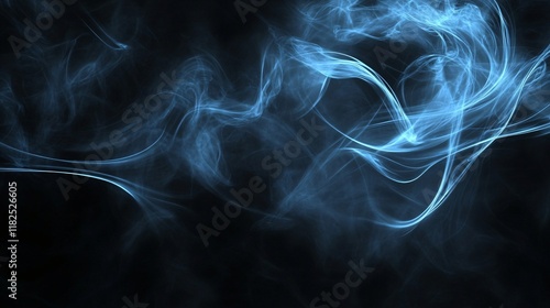 Abstract Blue Smoke Swirls on Black Background photo