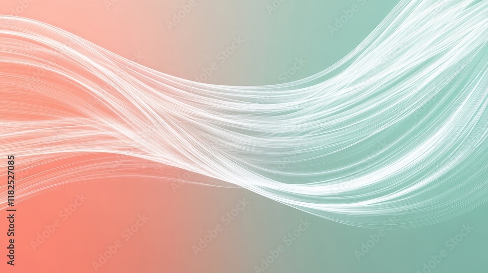 Obraz premium Smooth flowing streaks over muted coral and sage green minimalist design serene background abstract art