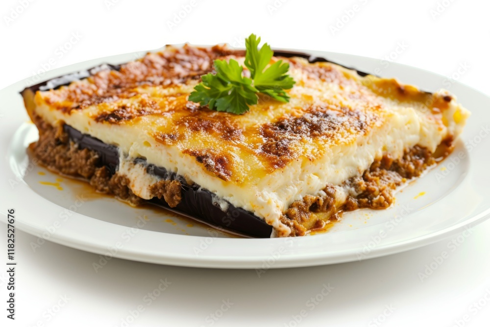 Delicious Greek Moussaka on Plate Delicious Greek Moussaka on Plate