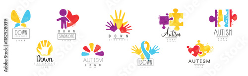 Autism and Down Syndrome Bright Logo Design Template Vector Set