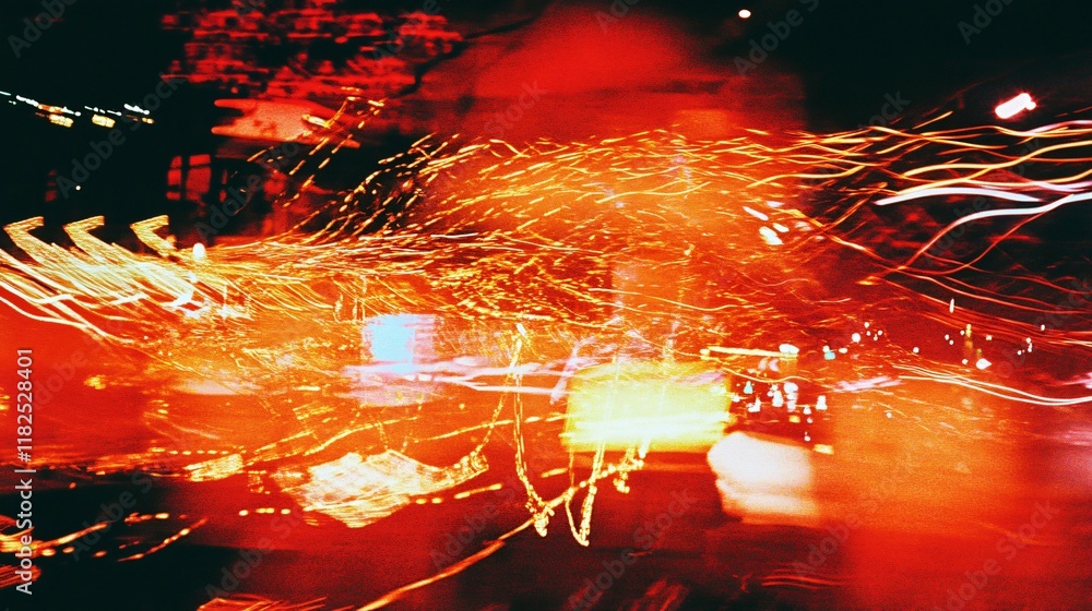 Fototapeta premium Abstract Fiery Light Trails Night Cityscape