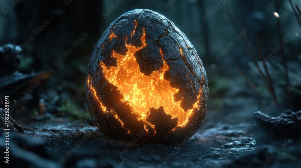 Glowing Cracked Dragon Egg, an enchanting artifact radiating mystical energy, hints at the powerful creature within, set against a dark background Glowing Cracked Dragon Egg, an enchanting artifact radiating mystical energy, hints at the powerful creature within, set against a dark background