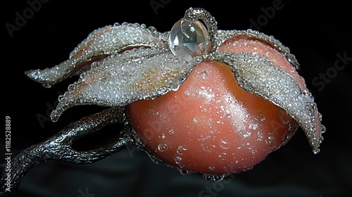 Artistic Dew-Covered Tomato with Silver Accents photo