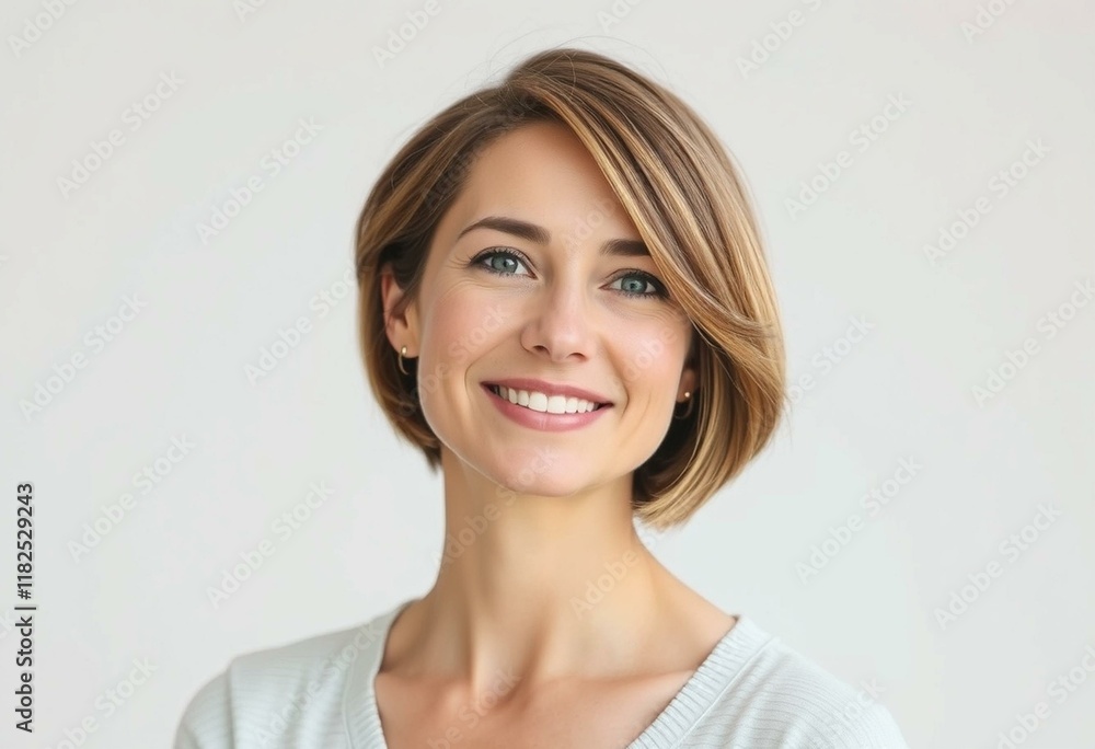 Woman with short hair and a warm smile Woman with short hair and a warm smile