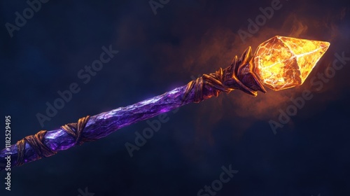 Mystical staff adorned with a luminous crystal, emanating an enchanting aura, perfect for fantasy realms and magical adventures photo