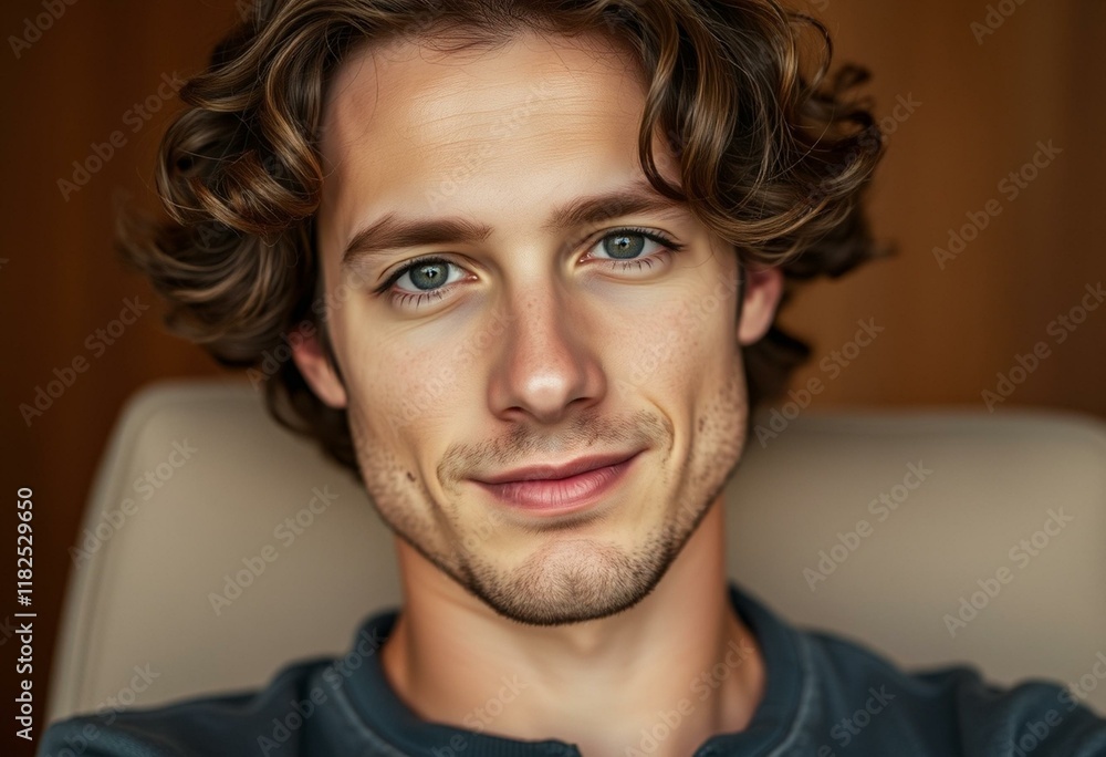Portrait of a relaxed male with long brown hair Portrait of a relaxed male with long brown hair