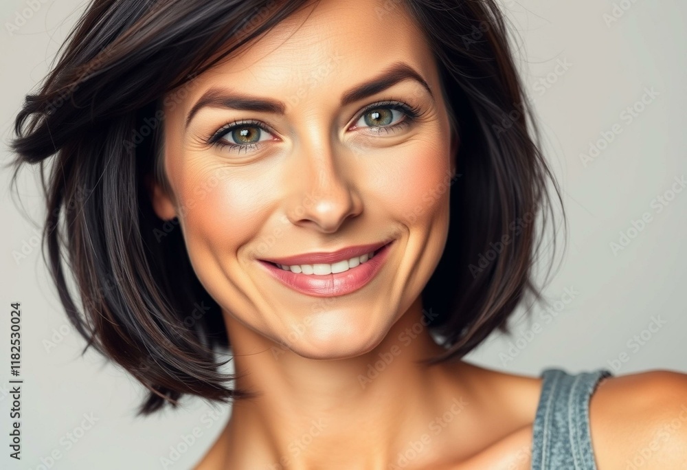 Portrait of a woman with short hair and a subtle smile Portrait of a woman with short hair and a subtle smile