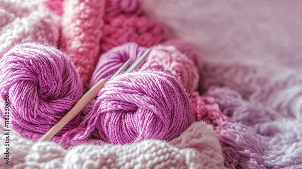 Soft Pink Yarn Balls and Knitting Needles Cozy Craft Image Soft Pink Yarn Balls and Knitting Needles Cozy Craft Image