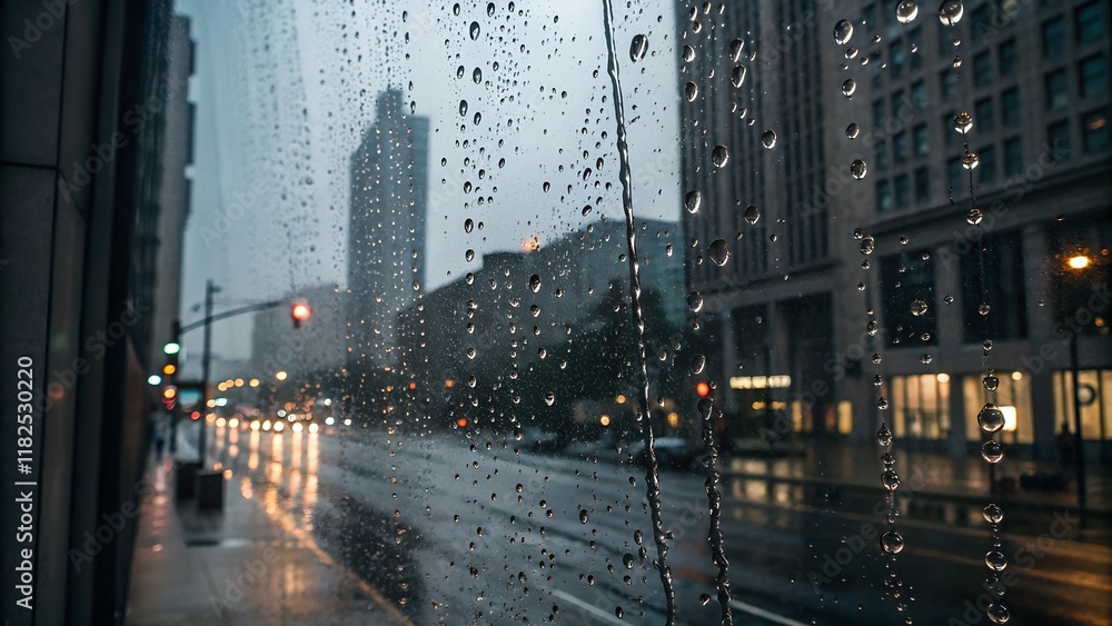 Fototapeta premium Raindrops sliding down a frosted glass window