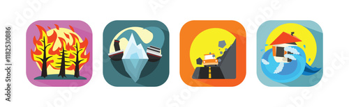 Natural Disasters and Catastrophe with Extreme Weather Condition Vector Set