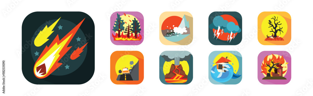 Natural Disasters and Catastrophe with Extreme Weather Condition Vector Set Natural Disasters and Catastrophe with Extreme Weather Condition Vector Set