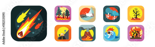 Natural Disasters and Catastrophe with Extreme Weather Condition Vector Set