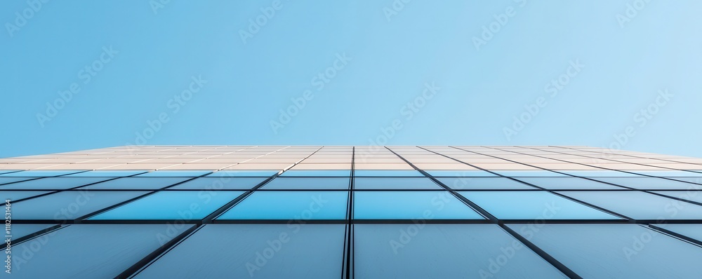 Modern Glass Building Against Clear Blue Sky Modern Glass Building Against Clear Blue Sky