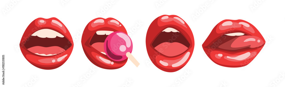 Obraz premium Red Lips Half Open in Temptation Vector Set