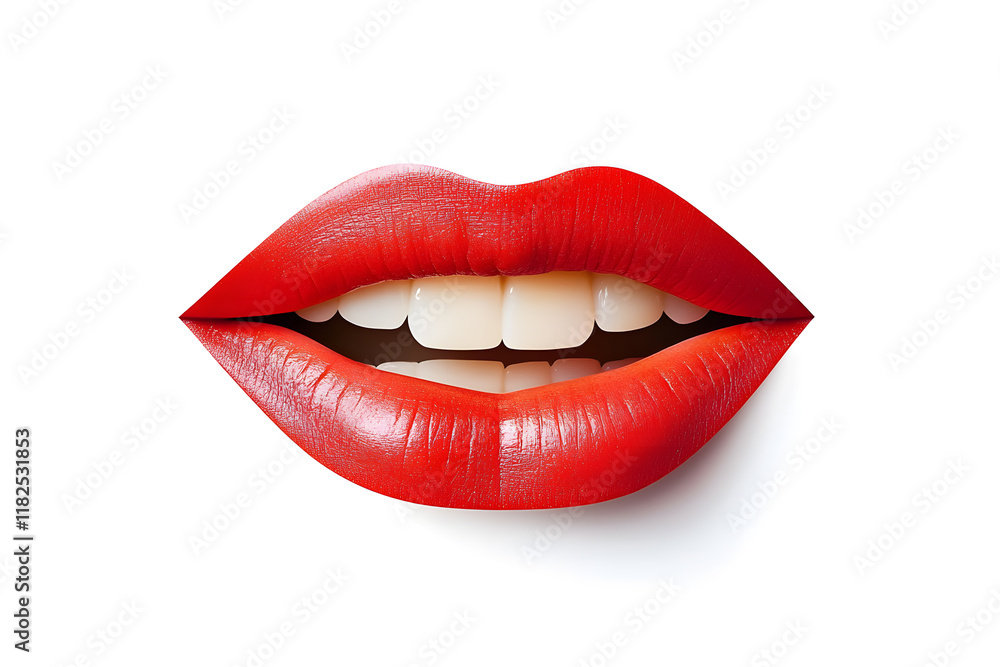 Close up red lips smiling mouth collage element isolated on white background Close up red lips smiling mouth collage element isolated on white background