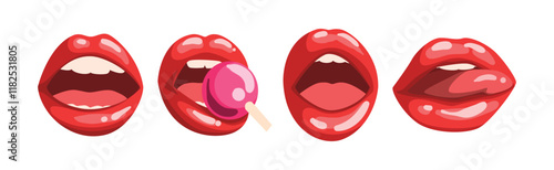 Red Lips Half Open in Temptation Vector Set