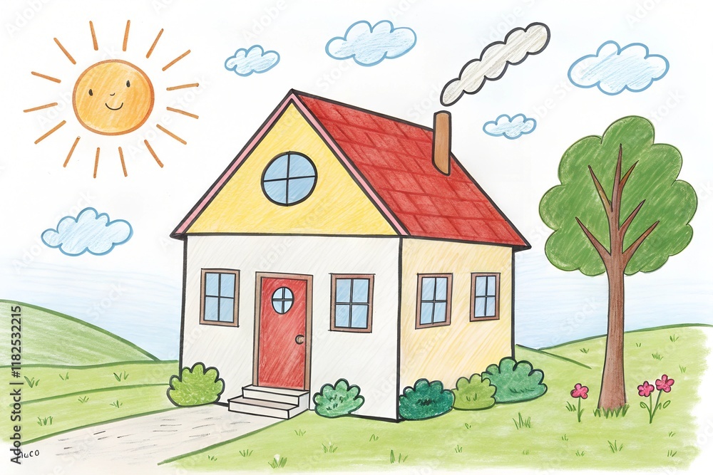 Naklejka premium Simple Hand-Drawn House Illustration for Children 