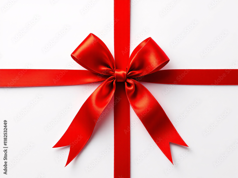 Red satin bow on ribbon, elegant and festive, perfect for holiday gift wrapping and decoration. Red satin bow on ribbon, elegant and festive, perfect for holiday gift wrapping and decoration.