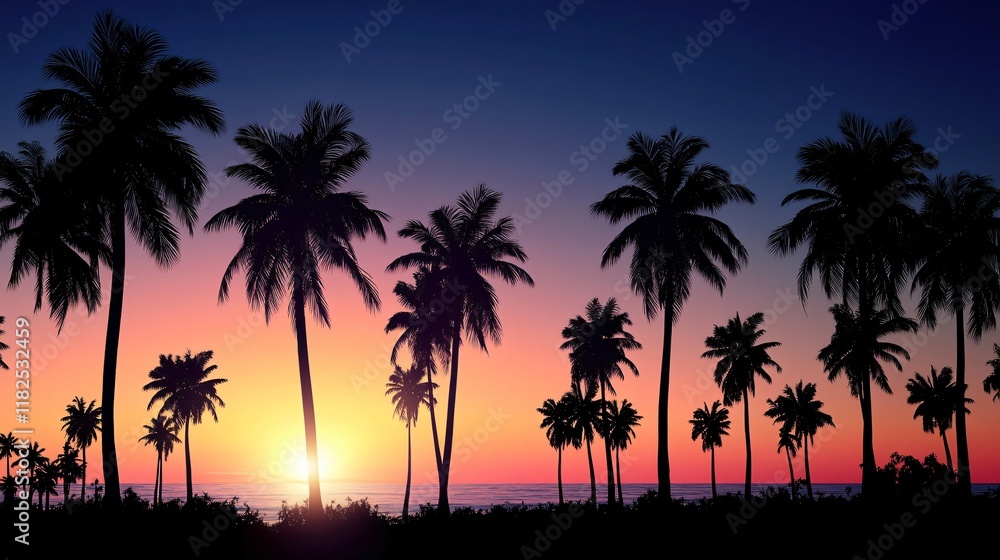 Silhouette Palm Trees Tropical Sunset Beach Silhouette Palm Trees Tropical Sunset Beach