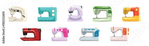 Sewing Machine for Tailor Craft and Workshop Vector Set