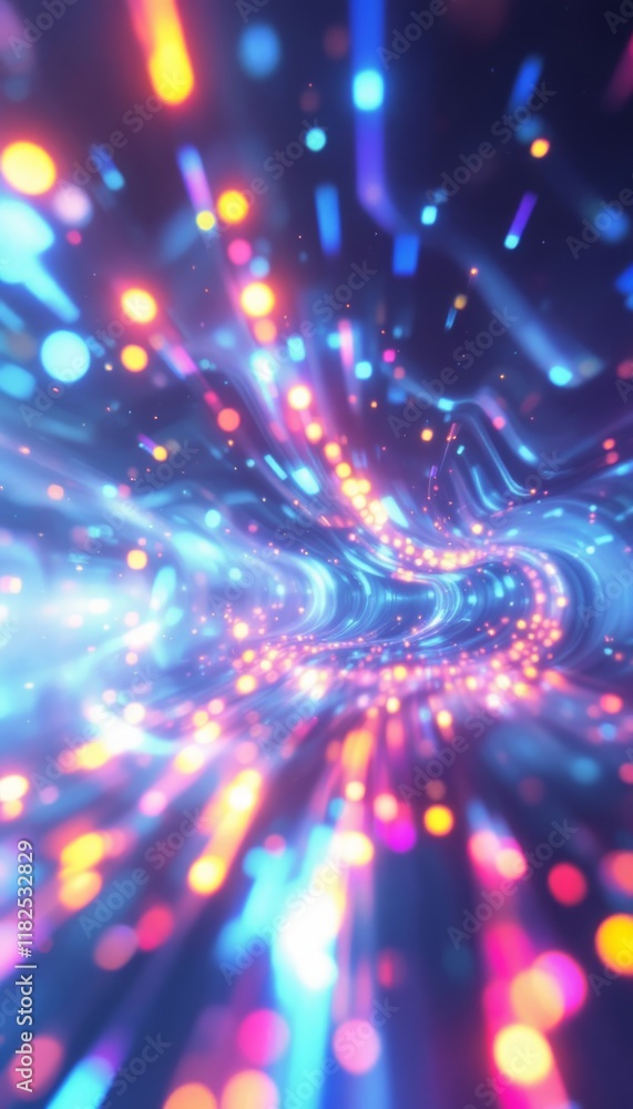 Obraz premium Colorful Neon Light Tunnel in Digital Space Artwork