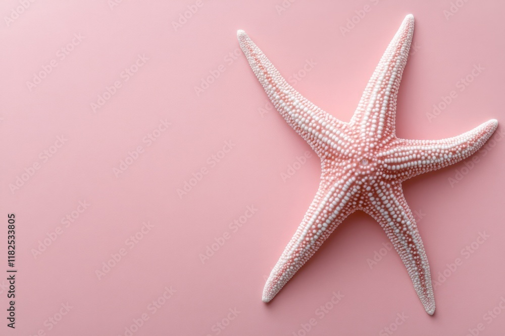 Pink starfish lying on a pink background representing summer vibes Pink starfish lying on a pink background representing summer vibes