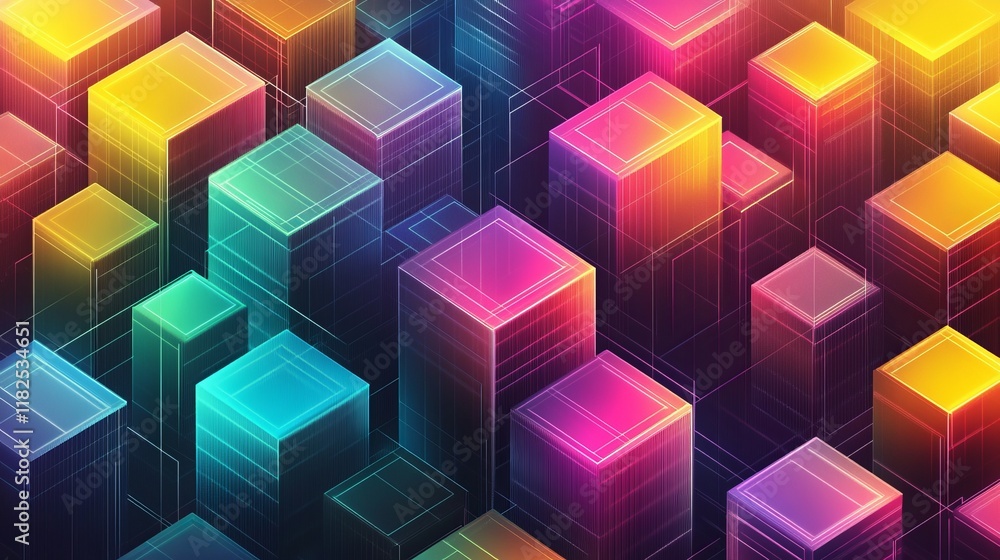 Colorful geometric abstract pattern with vibrant cubes and neon lighting Colorful geometric abstract pattern with vibrant cubes and neon lighting