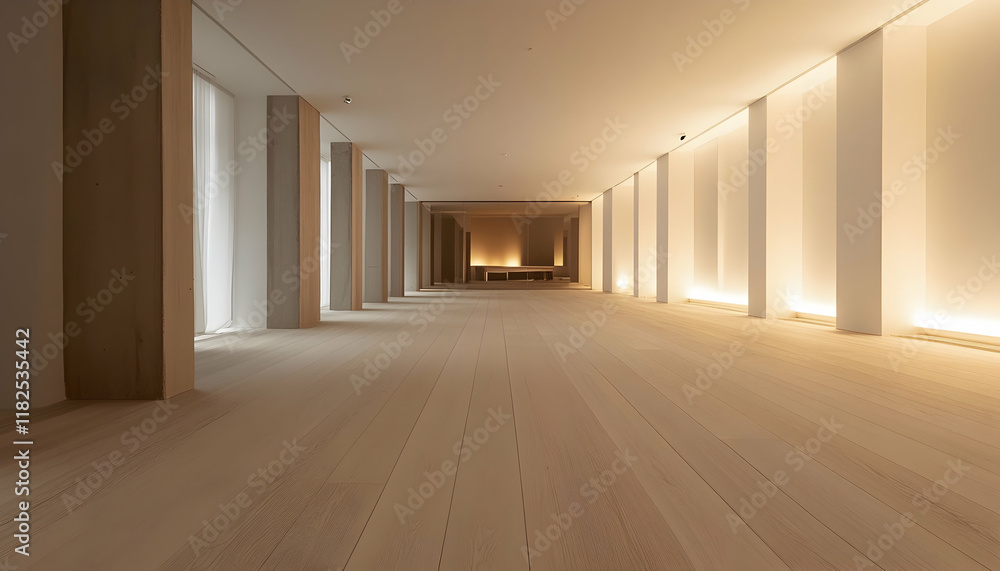 Obraz premium Light wooden flooring in a minimalist interior with soft natural lighting -