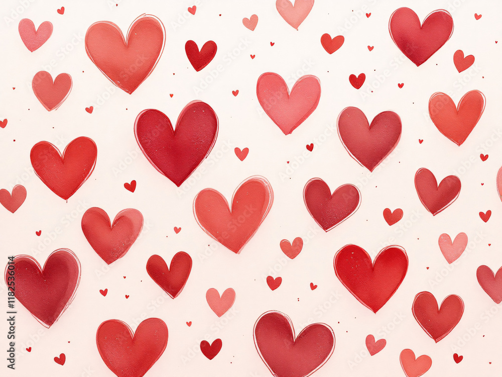 Red hearts pattern on a white background. Red hearts pattern on a white background.