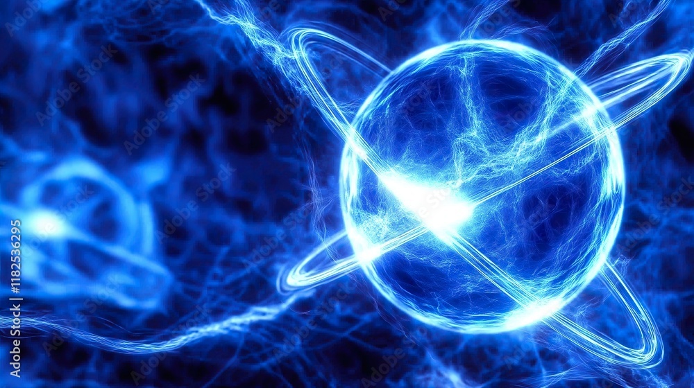 Fototapeta premium Dark blue atomic energy symbol in a photo-realistic style