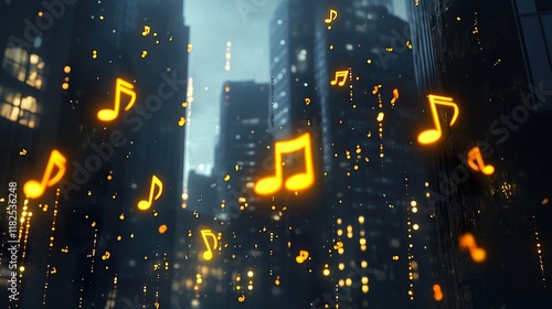 A camera moving through an urban city with yellow traffic lights