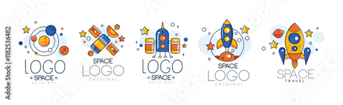 Space Logo Original Design with Cosmos Element Vector Set