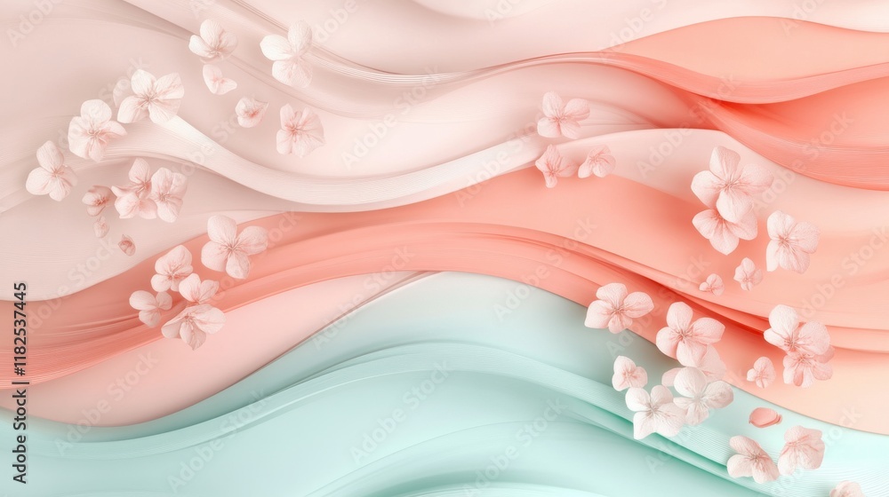 Fresh springtime waves soft pastel floral details abstract design digital art high detail serene environment Fresh springtime waves soft pastel floral details abstract design digital art high detail serene environment