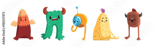 Freaky Monster Character with Funny Face Vector Set