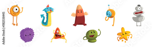 Freaky Monster Character with Funny Face Vector Set