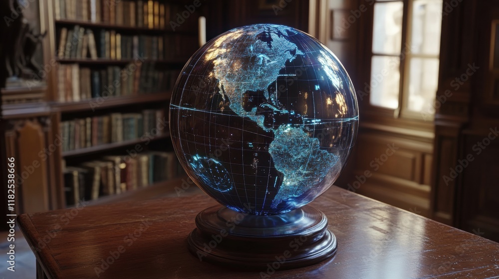 Stylized holographic globe projection, vibrant colors, dynamic lighting, showcasing global connectivity and technology, immersive visual experience Stylized holographic globe projection, vibrant colors, dynamic lighting, showcasing global connectivity and technology, immersive visual experience