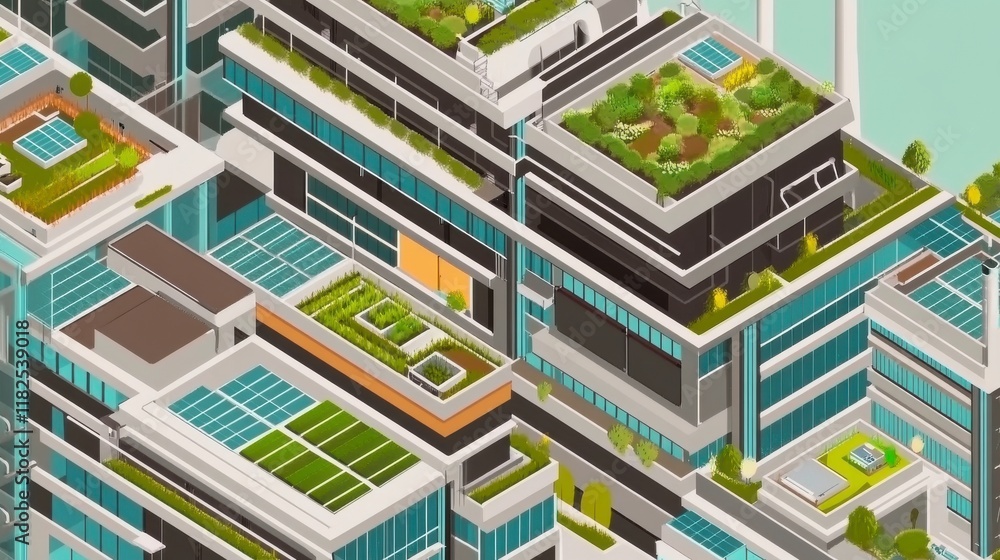 Sustainable Urban Structures: A Vertical Green Cityscape with Green Roofs and Eco-Friendly Buildings Sustainable Urban Structures: A Vertical Green Cityscape with Green Roofs and Eco-Friendly Buildings