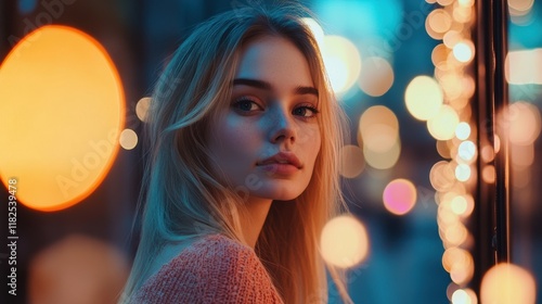 Captivating portrait in soft bokeh light urban setting photography evening glow intimate perspective emotional depth photo