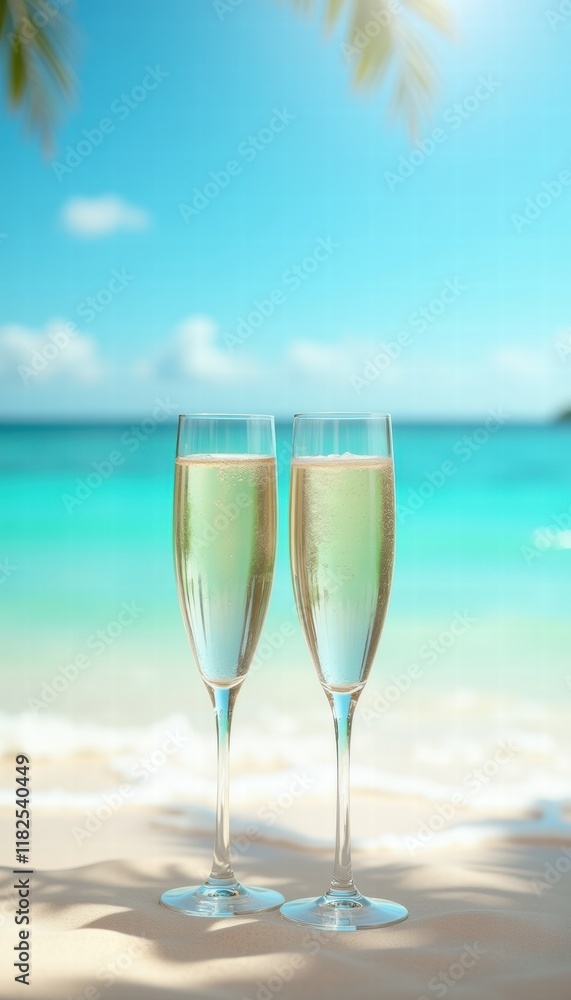 Celebrate International Women's Day with a toast! Two champagne flutes on a beach symbolize joy, friendship, and empowerment by the ocean. Perfect for various celebrations. Celebrate International Women's Day with a toast! Two champagne flutes on a beach symbolize joy, friendship, and empowerment by the ocean. Perfect for various celebrations.