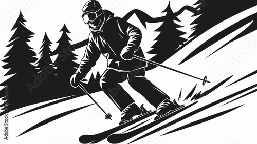 a vector silhouette of a person skiing down a snow