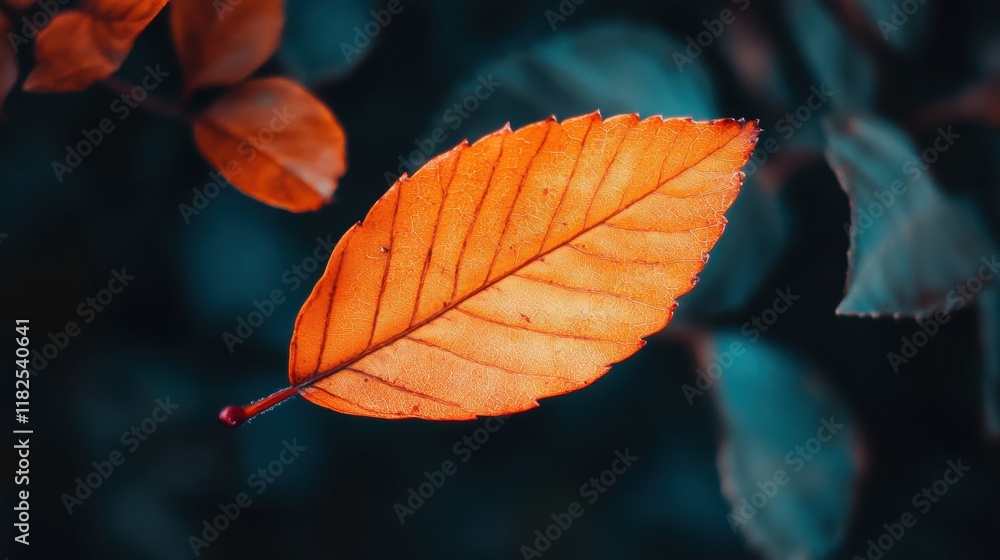 Vibrant orange autumn leaf, showcasing intricate veins and texture, symbolizing the beauty of seasonal change and nature's artistry Vibrant orange autumn leaf, showcasing intricate veins and texture, symbolizing the beauty of seasonal change and nature's artistry