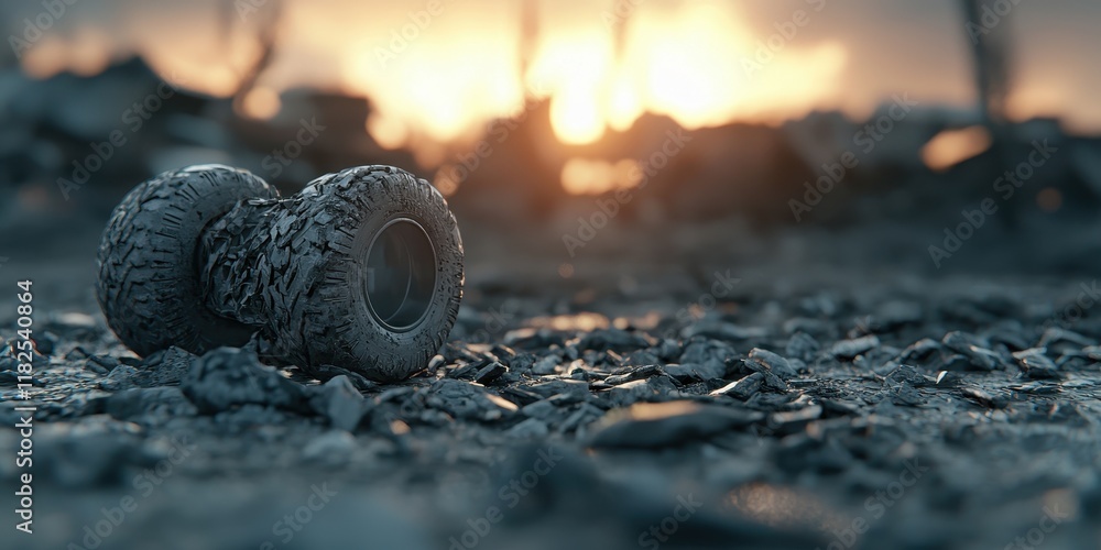 Fototapeta premium Abandoned Tire in a Post-Apocalyptic Landscape