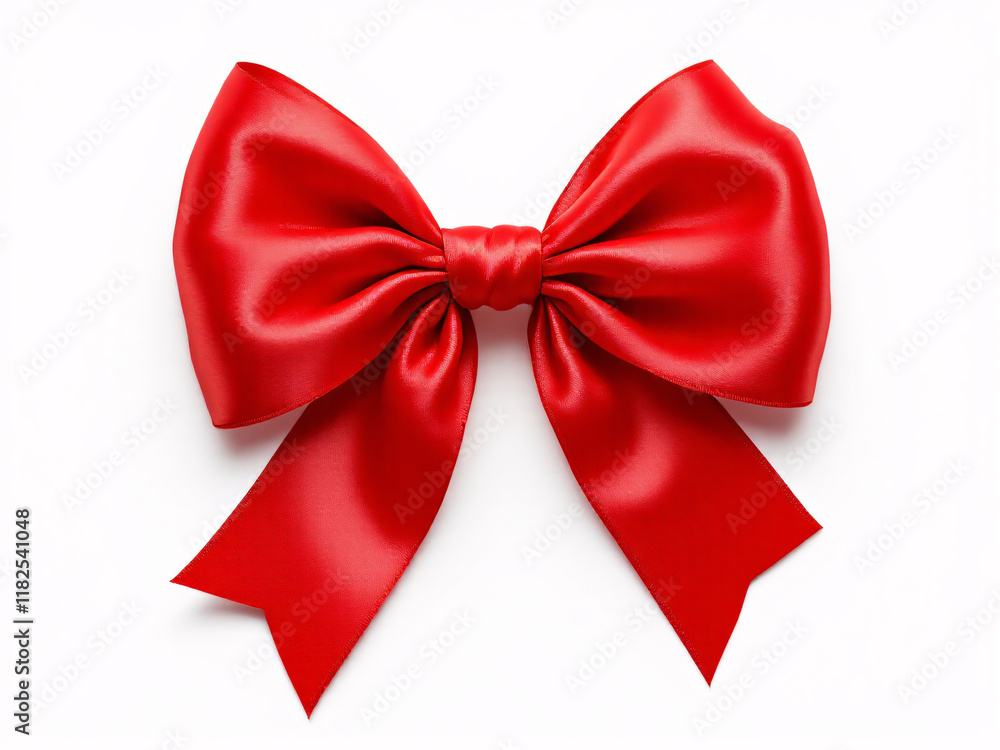 Red satin bow on ribbon, elegant and festive, perfect for holiday gift wrapping and decoration. Red satin bow on ribbon, elegant and festive, perfect for holiday gift wrapping and decoration.