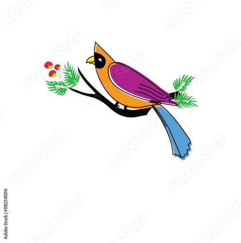 A bird on a branch with its large beak open in excitement Illustrator Artwork