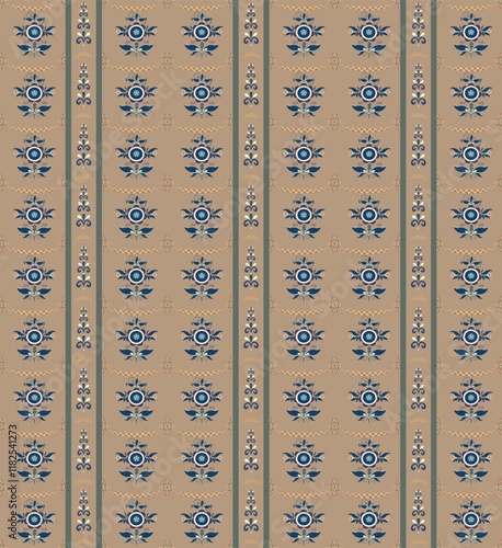 Stylized elements in the form of flowers and leaves, reminiscent of the ancient Russian northern painting of the 18-19 centuries.