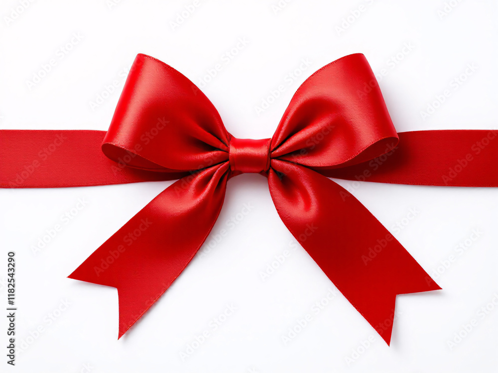 Red satin bow on ribbon, elegant and festive, perfect for holiday gift wrapping and decoration. Red satin bow on ribbon, elegant and festive, perfect for holiday gift wrapping and decoration.