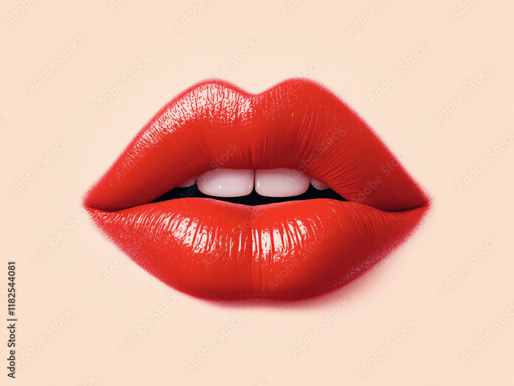 Sensual red lips with glossy shine, close-up beauty. Sensual red lips with glossy shine, close-up beauty.