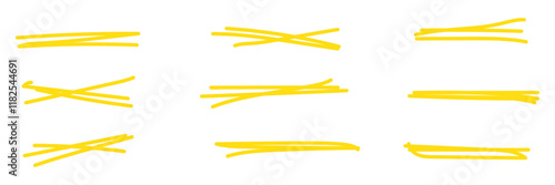 Set of scribble doodle underline emphasis line with editable stroke design. Black and yellow colors.EPS6